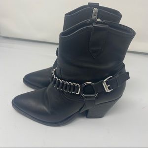 ALLSAINTS Black Rolene Strap Boots Size 38 Leather Bootie